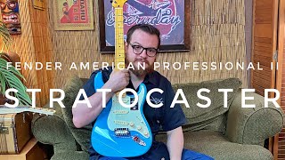Video thumbnail for Tweed Hut tries the Fender American Professional II Stratocaster. MIAMI BLUE! by Tweed Hut Music