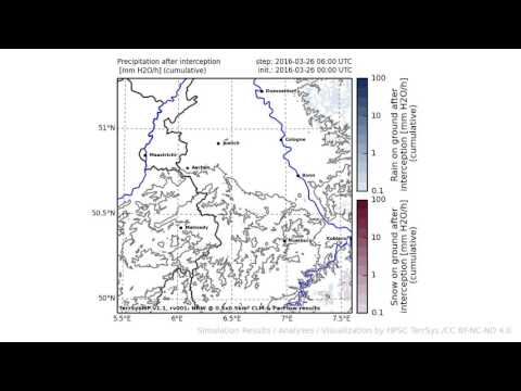 TerrSysMP monitoring run 2016-03-26 - precipitation after interception - NRW (24h)