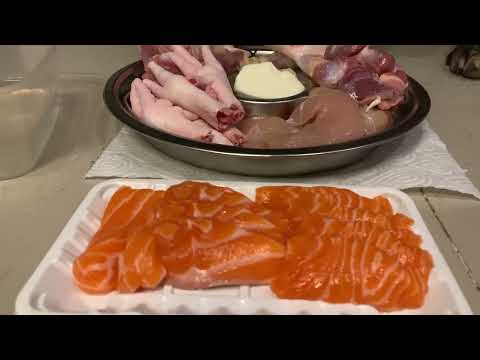 ♠️🐶Oli The Pit Bull eats RAW 🍣Salmon Sashimi combo🍣 [ASMR] MUKBANG 犬が生の肉を食べる[咀嚼音] Dog VLOG