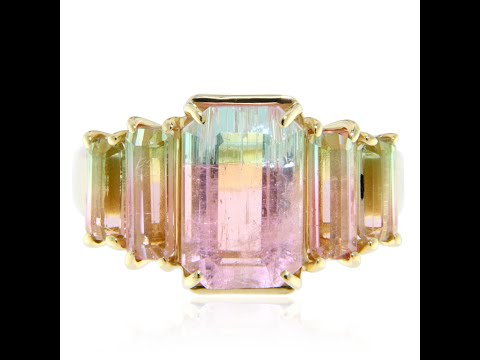 Inel Aur Galben 14k Turmalina Bicolora Watermelon - Contrast Vibrant