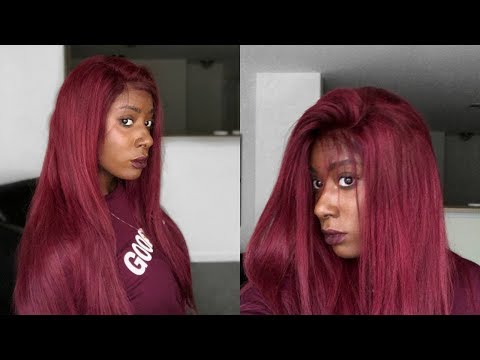 99J Human Hair Full Lace Wig Malaysian Burgundy Straight Virgin Hair 20inch
