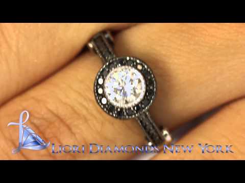 ER-SOLD-216 - 1.63 Ct. G-SI1 Certified Pave Halo Round Diamond Engagement Ring 14k Black Gold