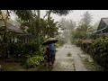 4K Heavy Rain In Pangandaran Village Area Rainy Day In Indonesia Walking In The Rain