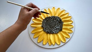 DIY Sunflower Texture Art On Wooden Board | Sunflower Painting | Easy Acrylic Painting Tutorial