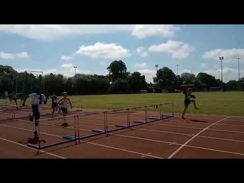 June 2023 - Harry Scherer-Cowell winning the U13 Lower YDL 75m hurdles in Swindon
