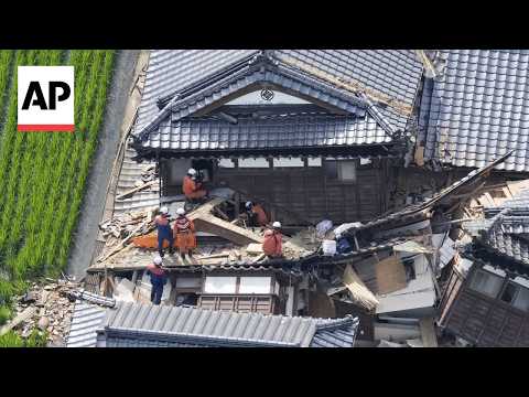 Video Thumbnail: Aerial video shows extensive damage two days after earthquake hit southern Japan