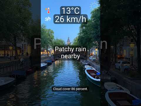 Amsterdam: Today’s highlights → Patchy rain nearby, 13°C, wind 26 km/h