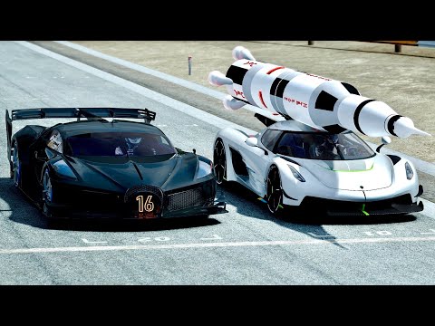 Bugatti Black Devil VGT vs Koenigsegg Jesko with Saturn V Rocket Engine - Drag Race 10 KM