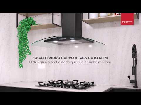 Video thumbnail of Coifa de Parede 80cm Vidro Curvo Duto Slim Fogatti Black
