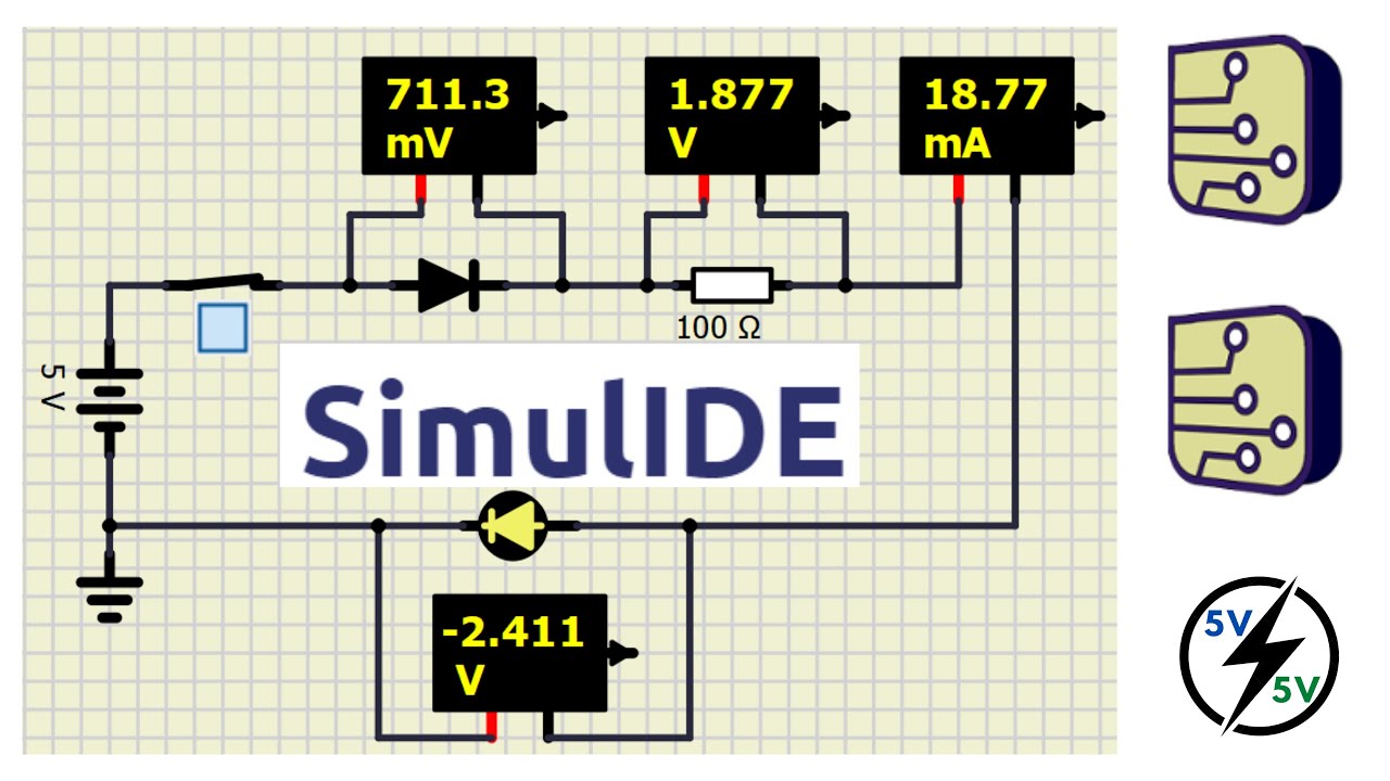 SIMULADOR DE CIRCUITOS GRATUITO -- SimulIDE -- Circuito série c/ diodos