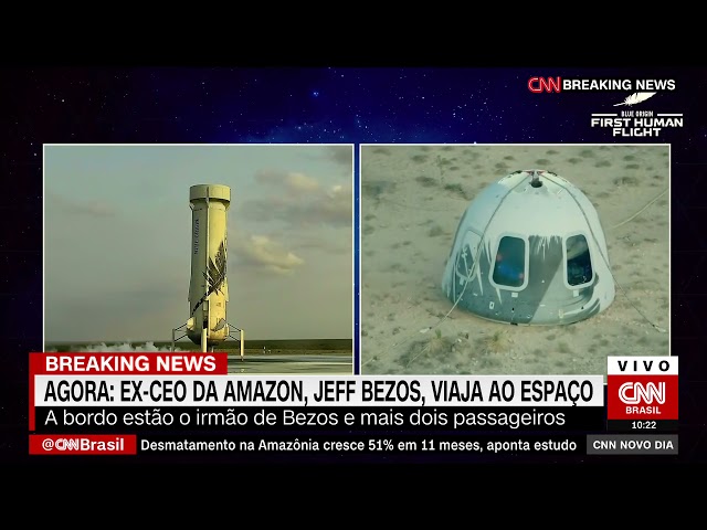 Bilionário Jeff Bezos conclui viagem ao espaço com sucesso