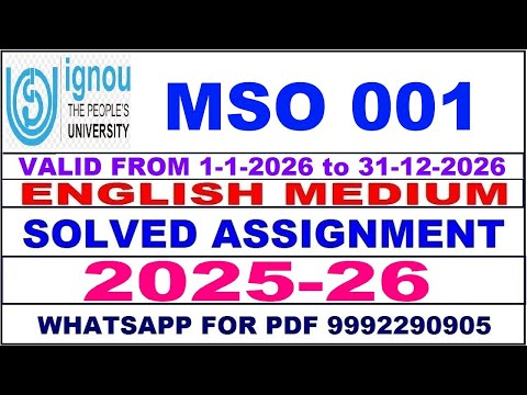 MSO 001 solved assignment 2025-26 in English || mso 001 solved assignment 2026 || mso1 2025-26