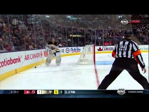 Leo Komarov hammers Johnny Boychuk 2 Feb 2013 Boston Bruins vs Toronto Maple Leafs NHL Hockey