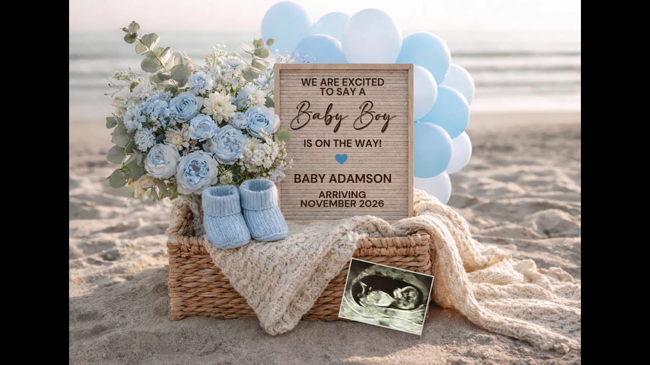 Beach Baby Boy Pregnancy Announcement Template | It's a Boy Baby Reveal
