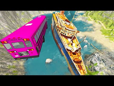 Beamng drive - Throwing Cars At Ship Wrecks High Speed Car Jumps #2