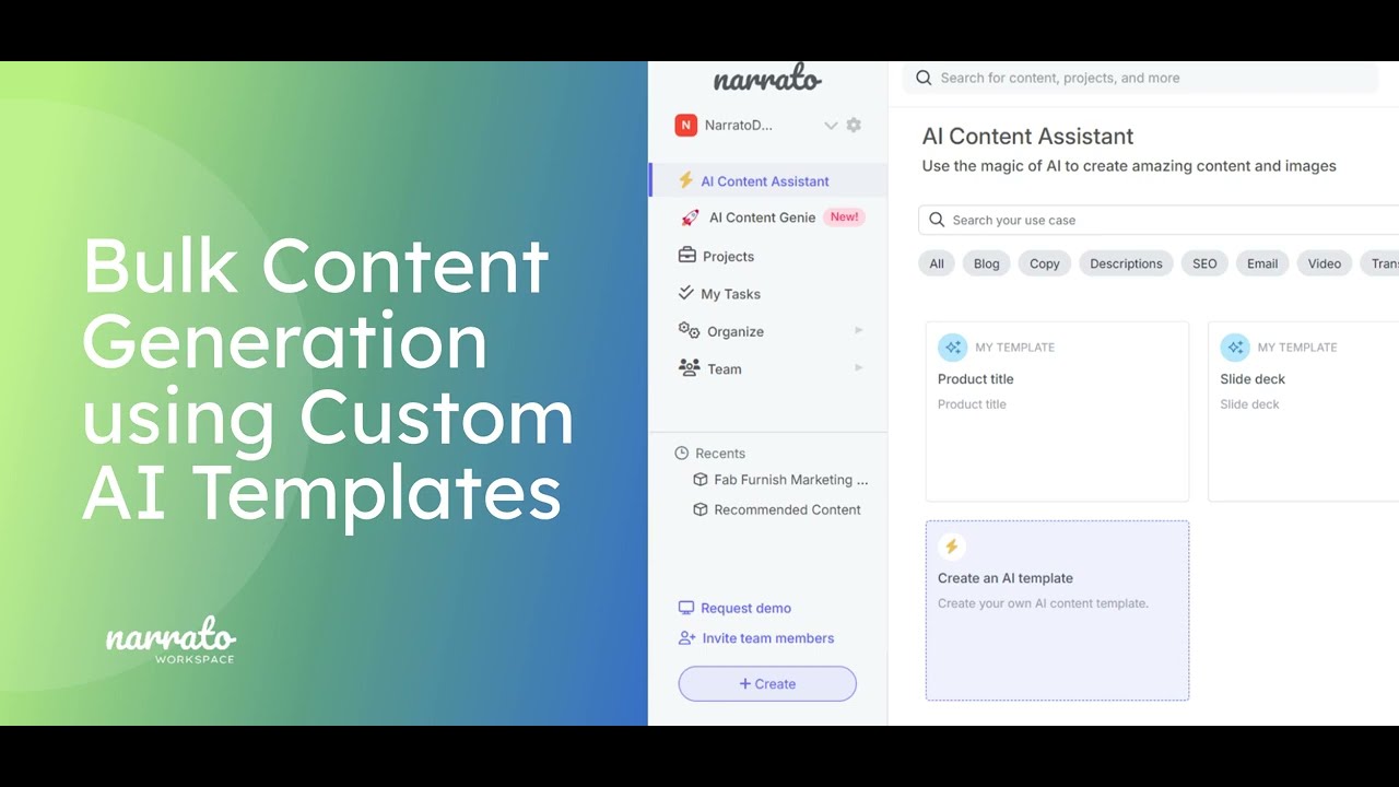 How to Bulk Generate Content Using Custom AI Templates on Narrato video thumbnail