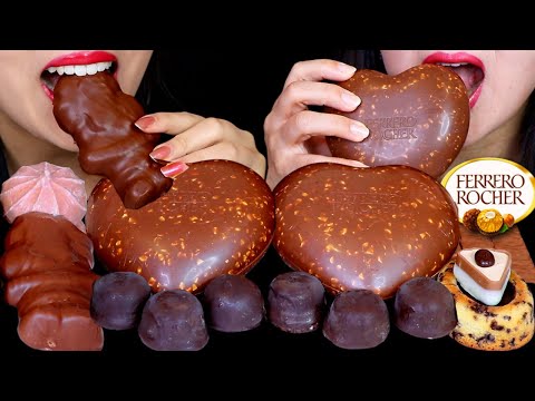 ASMR GIANT FERRERO CHOCOLATE HEART, MINI ICE CREAM BON BONS, CHOCOLATE MARSHMALLOW, MERINGUE, CAKE먹방