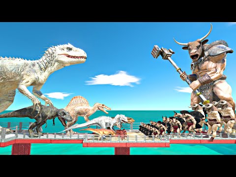 Dinosaurs Bridge Challenge | Minotaur King vs Indominus Rex - Animal Revolt Battle Simulator