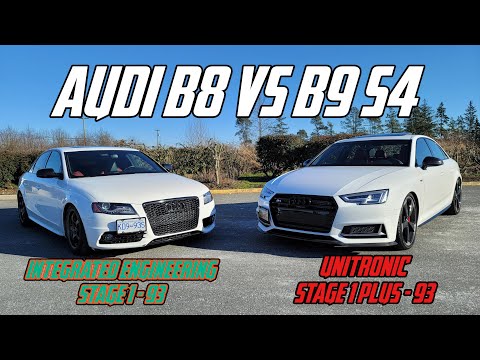 Audi B8 VS B9 S4 1/4 Mile Comparison (Integrated Engineering Stage 1 VS Unitronic Stage 1+)