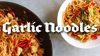 Easy Vegan Thai Style Garlic Noodles with Tofu (Gluten Free + Oil Free Option)