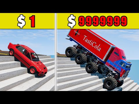 $1 vs $1,000,000丨Cars VS Stairs VS Roller Coaster Bridge VS SpeedBump #38 - BeamNG.Drive Challenge