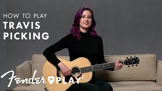 親指を（00:00:28 - 00:00:31） - How to Play the Travis Picking Technique | Fender Play | Fender