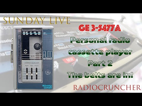 Sunday LIVE: GE 3-5477A personal radio cassette player repair. The belts are in!