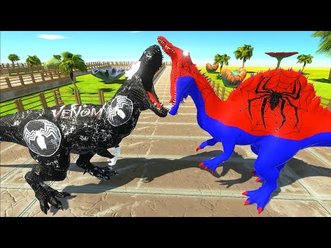 VENOM T-REX vs SPIDERMAN SPINOSAURUS OASIS DEATH RUN - Animal Revolt Battle Simulator