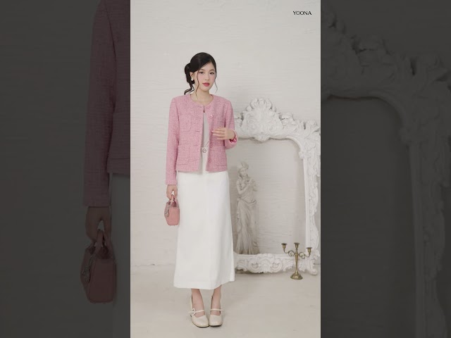 ED19S189 - Áo khoác dạ tweed kẻ kim tuyến