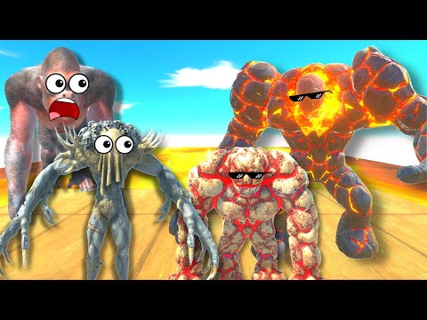 LAVA GOLEM AND LAVA BOY VS 3X BOSSES IN LAVA RIVER - ANIMAL REVOLT BATTLE SIMULATOR