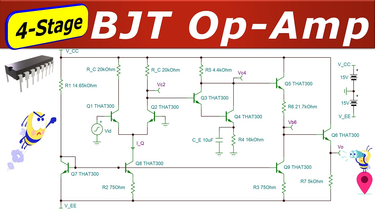 Four‑Stage BJT Op‑Amp 💡 Step‑by‑Step DC/AC Analysis, Voltage Gain Derivations & Simulations (EX1)