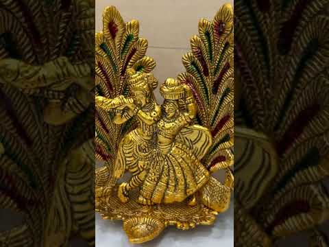 Peacock Design Radha Krishna Idol Showpiece with Diya for Puja and Home