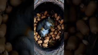 幸せのベッド、それはどんぐりの山【可愛い癒し動物】
