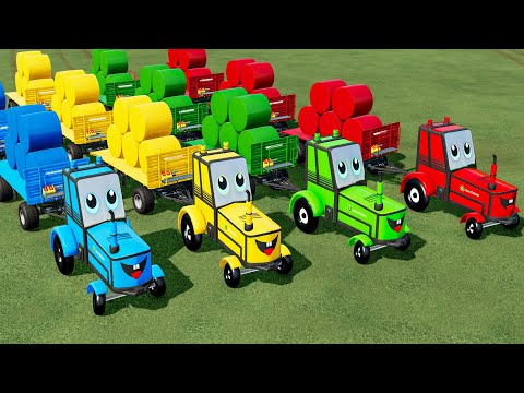FRUIT TRAIN OF COLORS! LOAD & TRANSPORT BALES WITH TOY TRACTORS & ROAD TRAIN! Farming Simulator 22