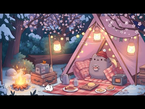 Cozy Camping vibes with Pusheen's 🔥 Chilling Campfire Lofi 🔥 Cozy Lofi Vibes to Relax ✨