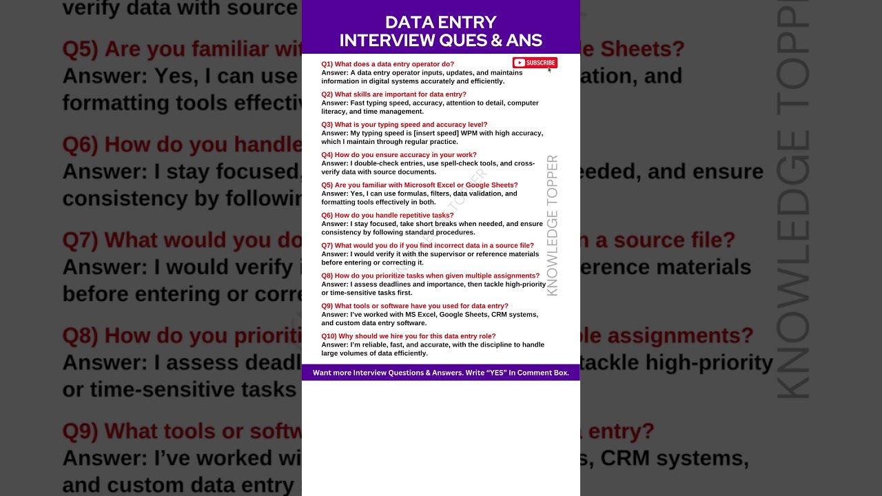Data Entry Interview Questions and Answers