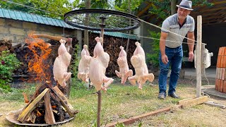COOKING WHOLE CHICKENS DELICIOUSLY USING OLD BICYCLE WHEEL! AMAZING METHOD COOKING WHOLE CHICKENS DELICIOUSLY USING OLD BICYCLE WHEEL! AMAZING METHOD