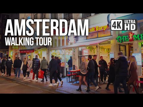 AMSTERDAM 🇳🇱 Vibrant Nightlife, Red Light District & City Canals | 4K Walking Tour
