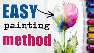 ✅ THIS will HELP you to USE your Water-based MARKERS !  ~ How to paint easy FLOWER