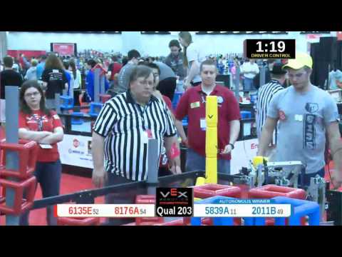 2015 VRC Engr Q203 - 6135E 8176A vs 5839A 2011B - 75 to 50 - VEX Worlds 2015 - Engineering Division