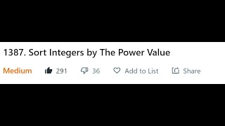 YouTube video 'LeetCode 1387 - Sort Integers by The Power Value'