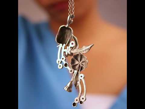 William Morris Blossom Pod Vertical Silver Pendant with chain by Moha