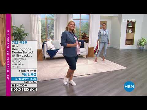 DG2 by Diane Gilman Herringbone Denim Belted Utility Jac...