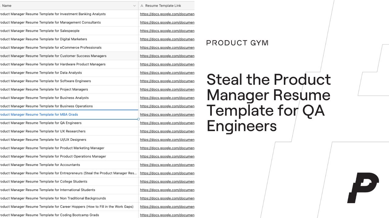 Product Manager Resume Template for QA Engineers