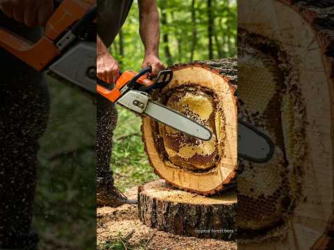 The secret hidden behind the ancient tree - exploiting the giant honey bee nest🐝 #bees #naturebee