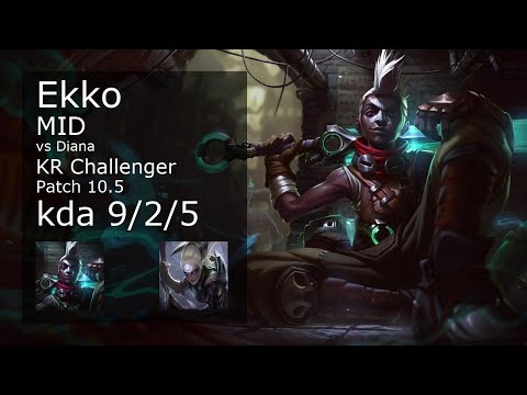 Ekko Mid vs Diana - KR Challenger 9/2/5 Patch 10.5 Gameplay // [롤] 에코 vs 다이애나 미드