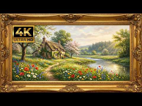 Idyllic Spring Cottage Peaceful Wildflower Meadow Ambience  4K Frame TV Art SUBSCRIBE