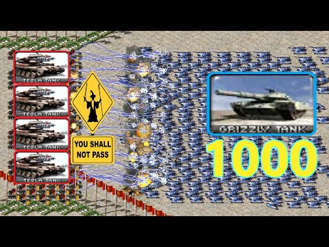 100 Tesla Tanks BARRAGE 🎮vs 1000 Grizzly 🎮 Red Alert 2