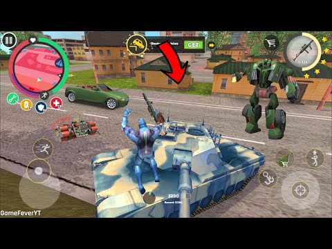 Rope Hero Vice Town (Rope Hero Jumped on Spoiled Tank) Army Green Tank Missile Launch - Gameplay HD