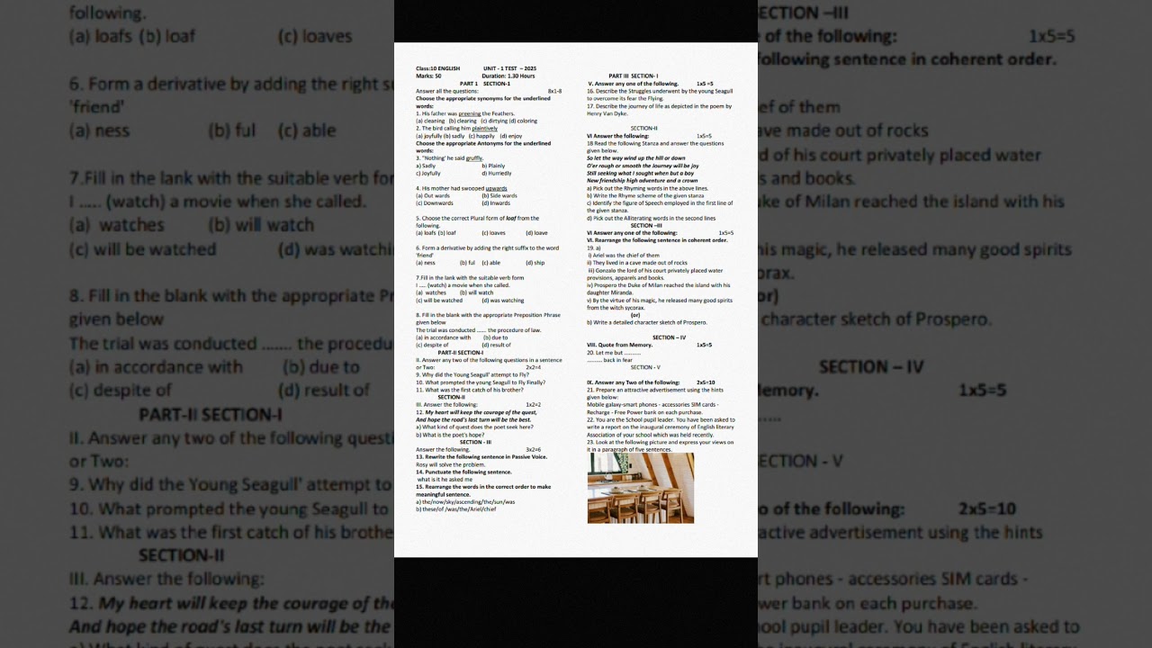 10th English Unit 1 Test 2025 – Questions, Answers & PDF Download #2025exams